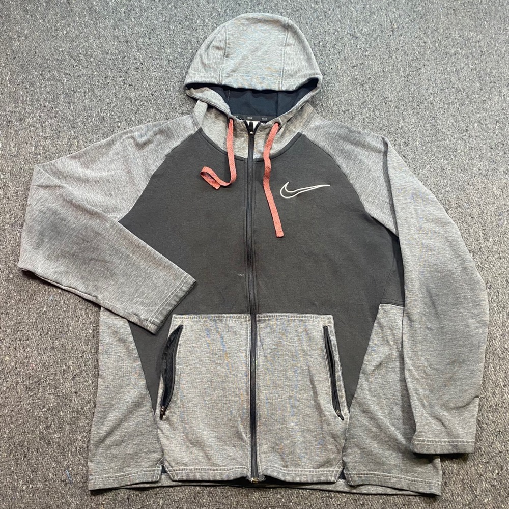 Nike Therma‎ FIT Hoodie Sz XL Mens Grey Colorblock Full Zip Training Jacket